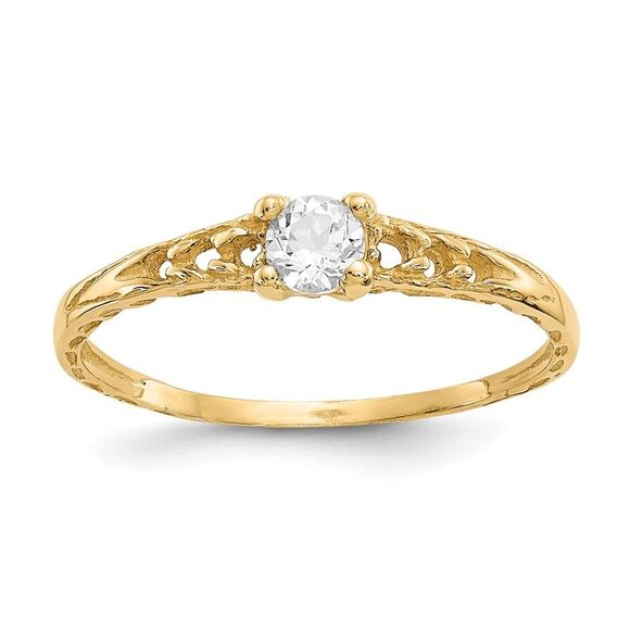 14k Yellow Gold Madi K 3mm White Topaz Birthstone Ring